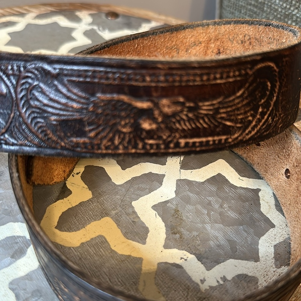 Vintage Collectible Leather Belt with Eagles retro style 80’s dark brown - Picture 3 of 5